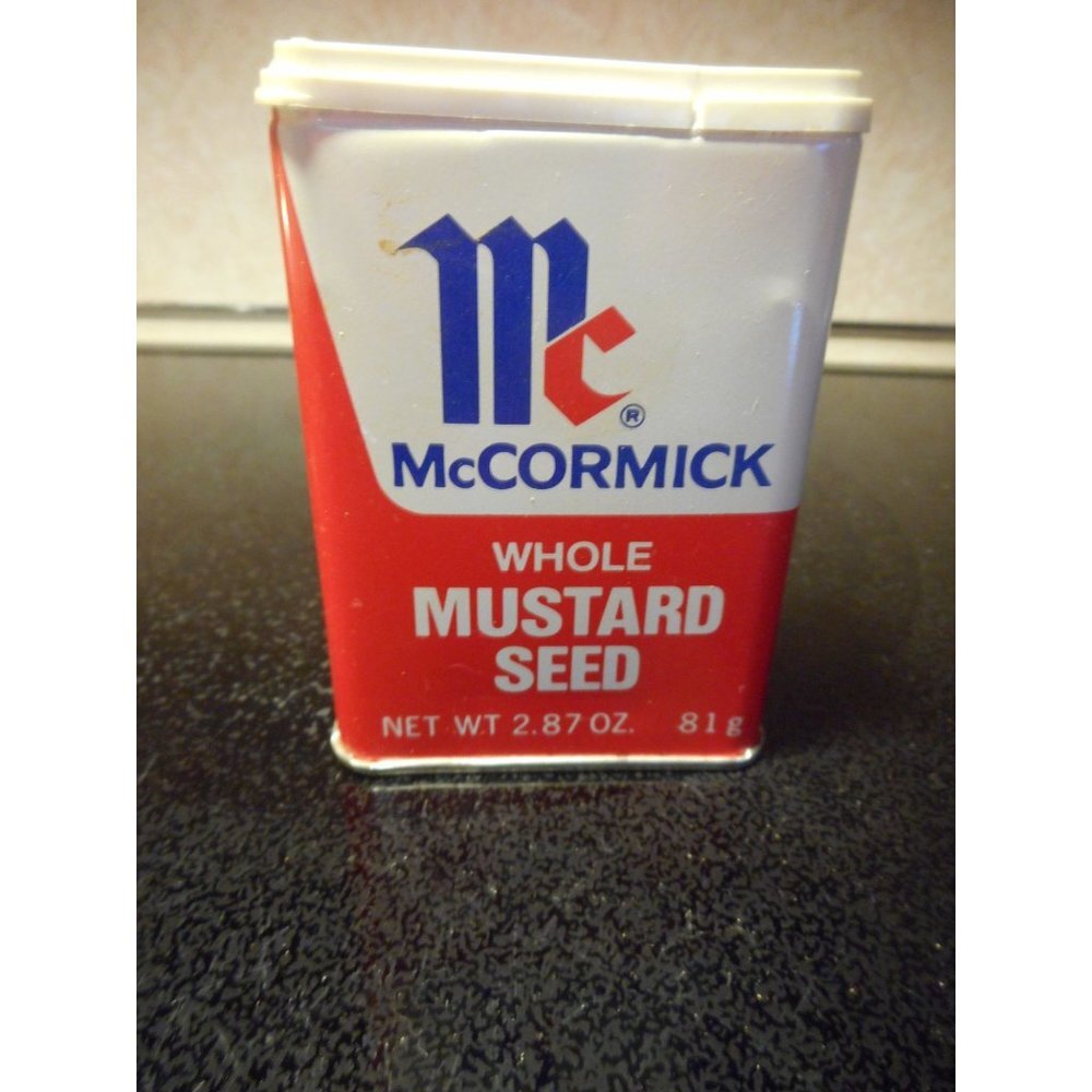 Vintage 1977 McCormick Whole Mustard Seed Seasoning Spice Container Estate Find